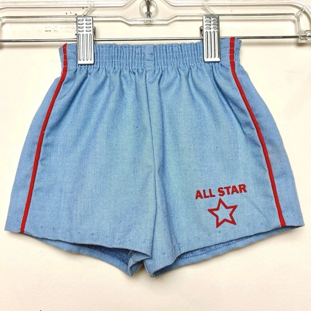 VTG All Star Shorts 70s 80s Baby Toddler Size 2T Retro Athletic Blue Red Trim